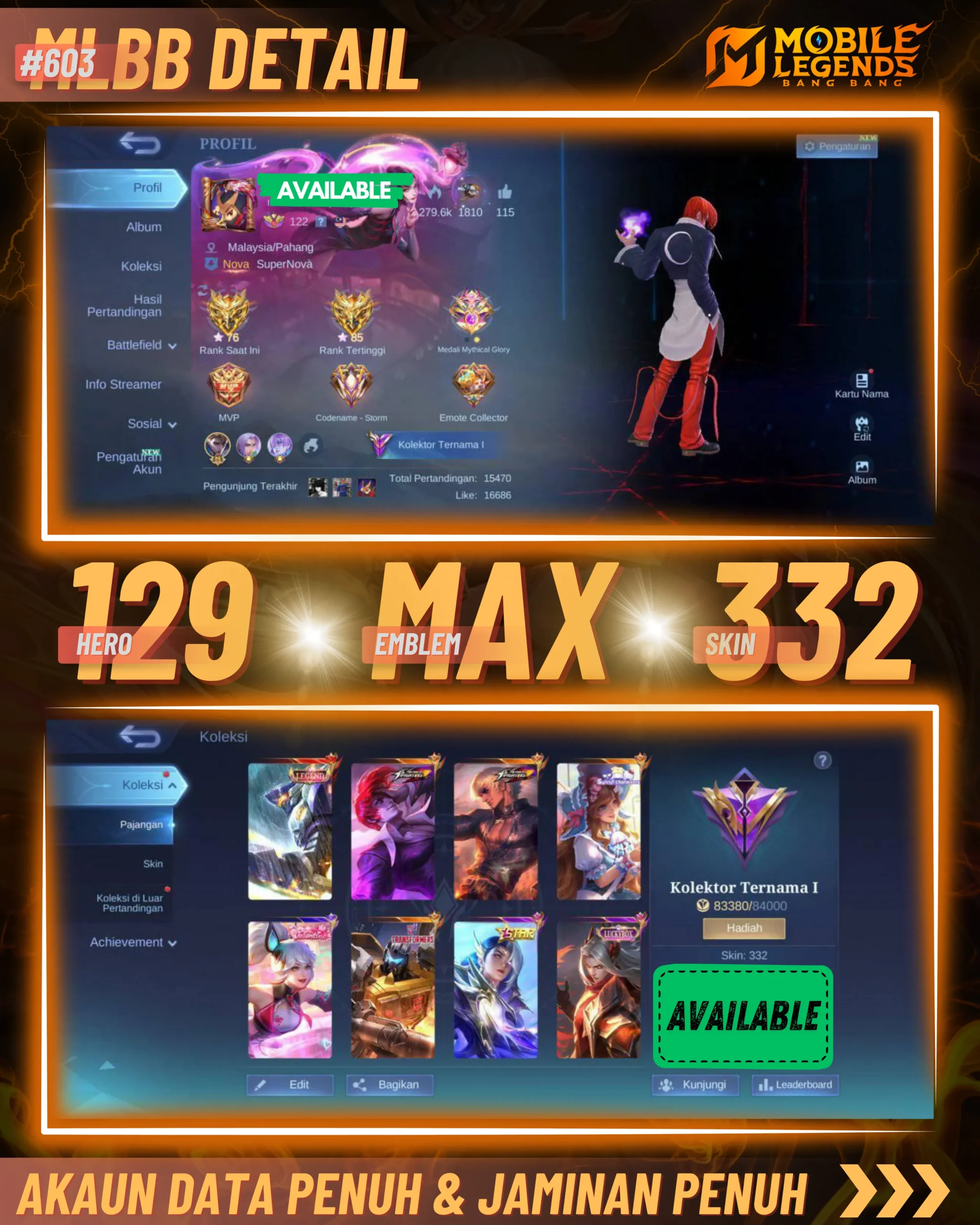 Jual Akaun Mobile Legends Aman
